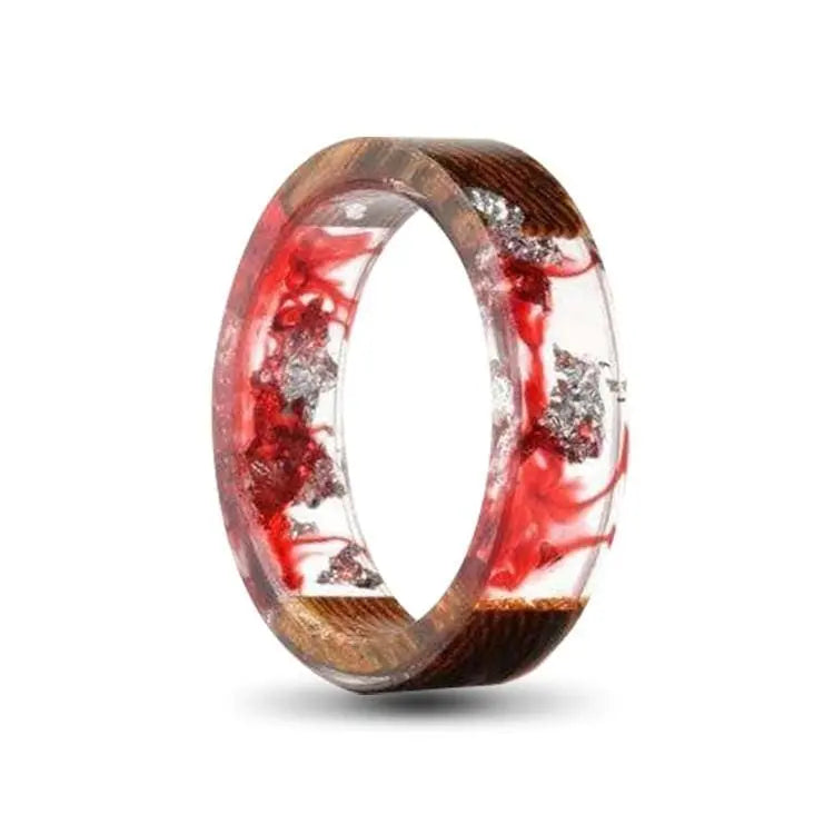 Red and Silver Resin Wood Ring