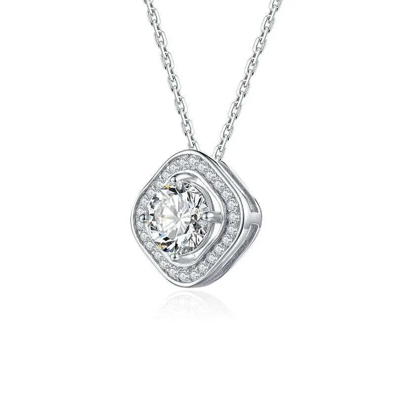 Sterling Silver Necklace with Round Cut F Color Moissanite Stone Set in halo
