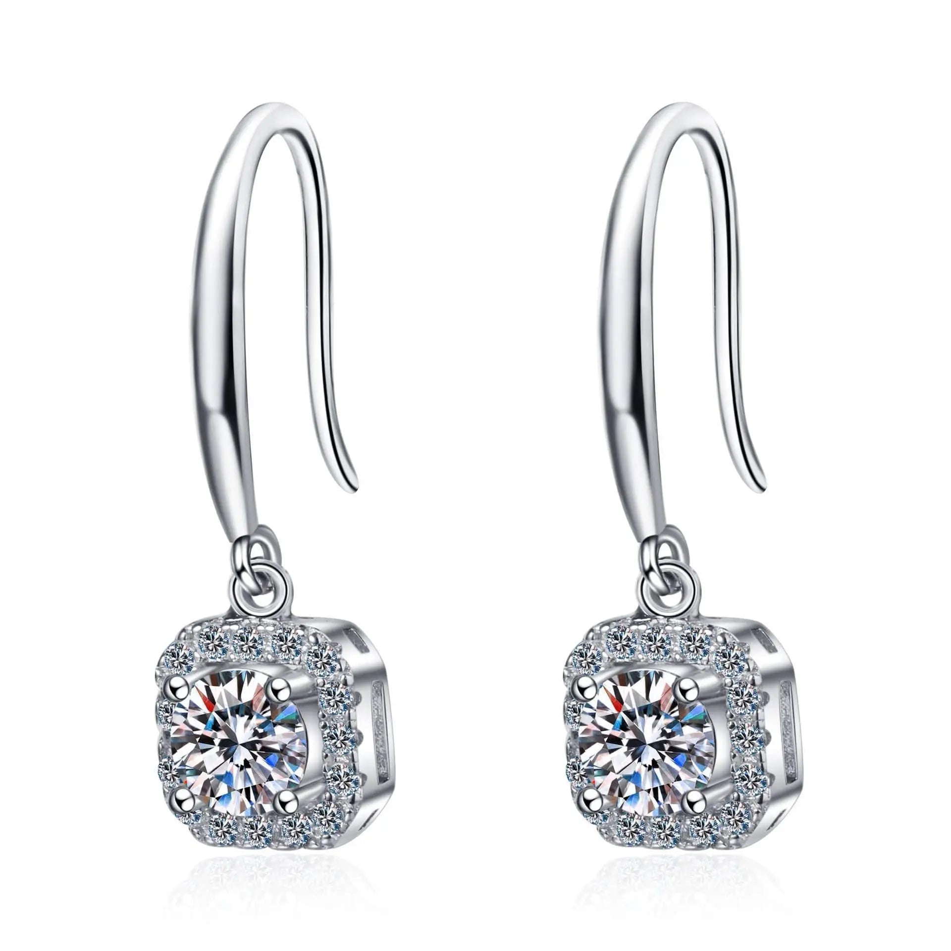 Sterling Silver Earrings Set With F Color Moissanite Stones