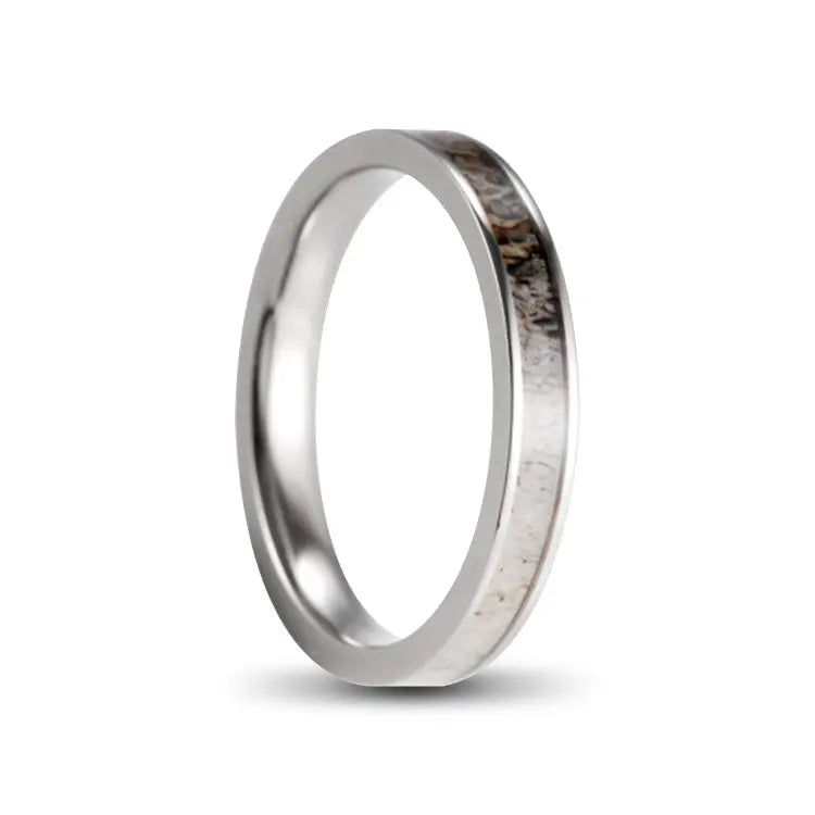 Silver Ladies Titanium Ring With Deer Antler Inlay
