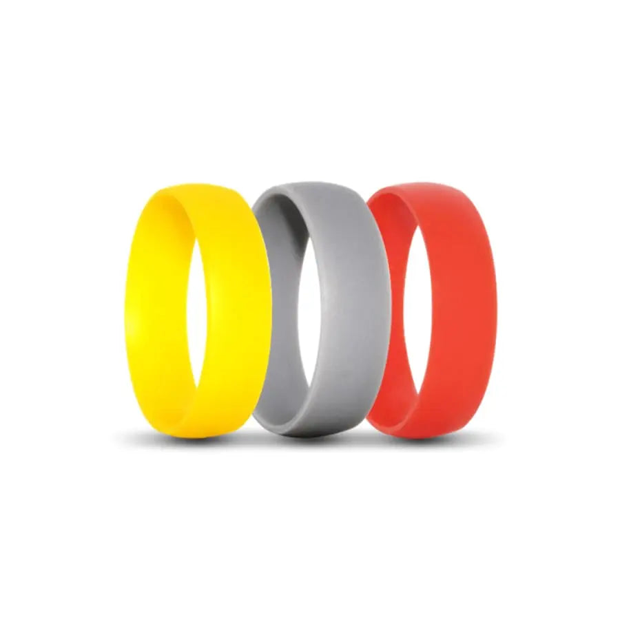 Yellow, Grey and Red Black, Grey and Navy 3 Pack Silicone Rings