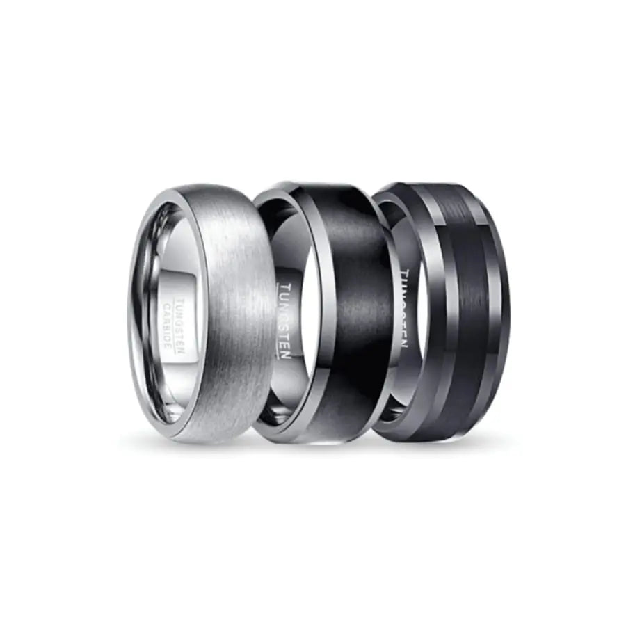 Black and Silver Tungsten Carbide Rings