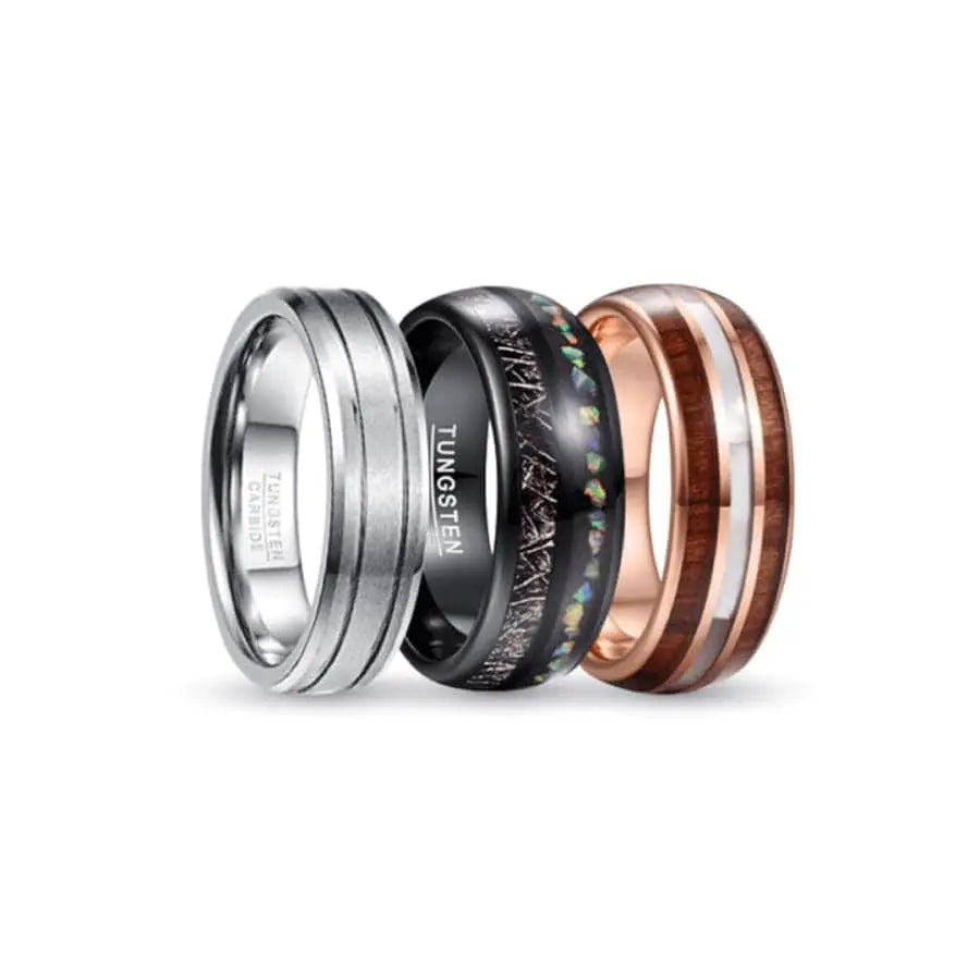 Silver, Black, Wood and Rosegold Tungsten Carbide Rings