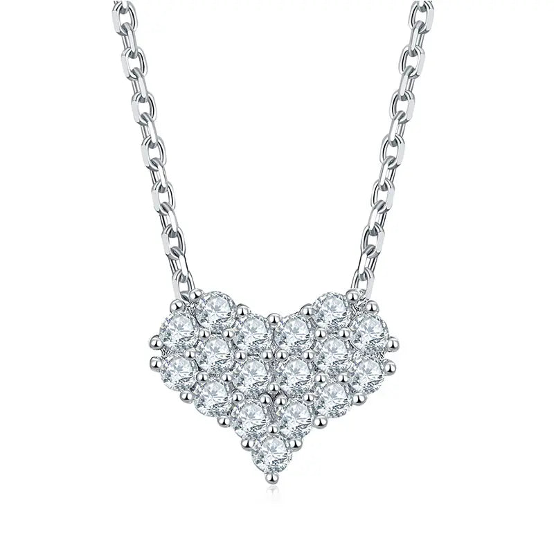 Sterling Silver Necklace With Heart Shape and Filled With Moissanite Stones
