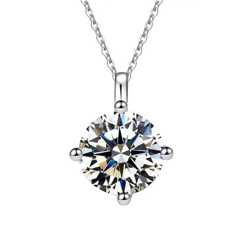 Sterling Silver Necklace with Round Cut Moissanite Stone set in prongs