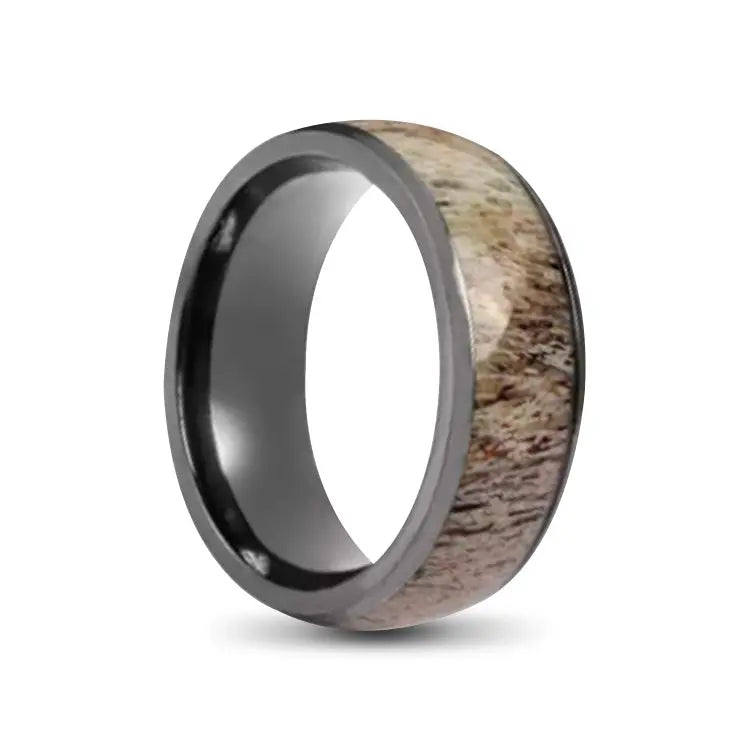 Polished Tantalum Ring With Antler Inlay