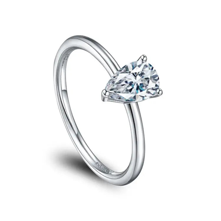 Slim Sterling Silver Ring With Pear Cut Waterdrop Moissanite