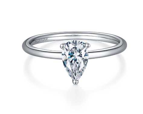 Slim Sterling Silver Ring With Pear Cut Waterdrop Moissanite