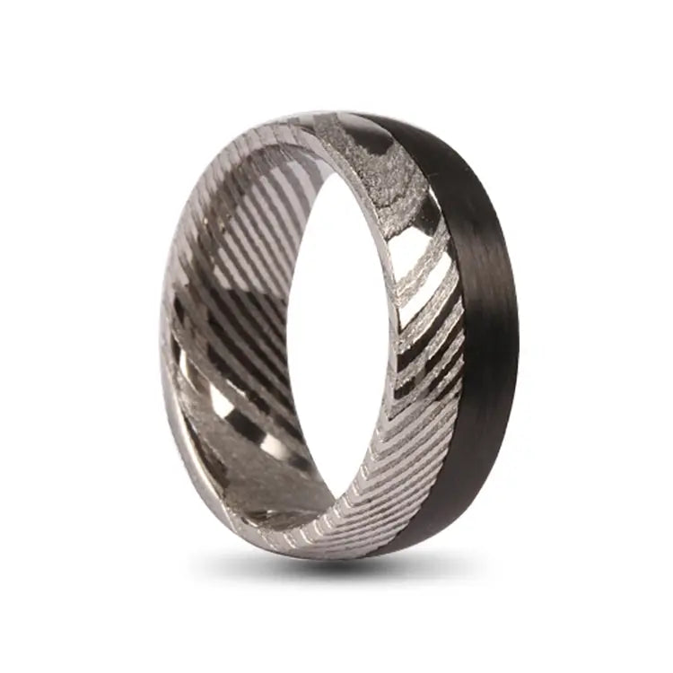 Damascus Steel ring with Wood Inlay