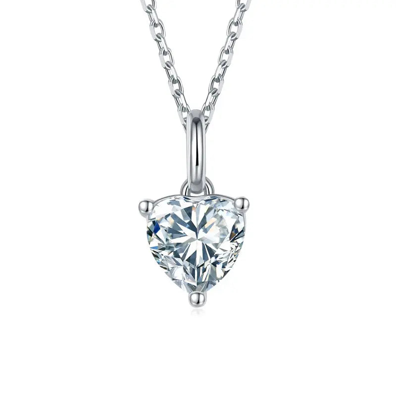 Sterling Silver Necklace With Heart cut Moissanite Set in Prongs