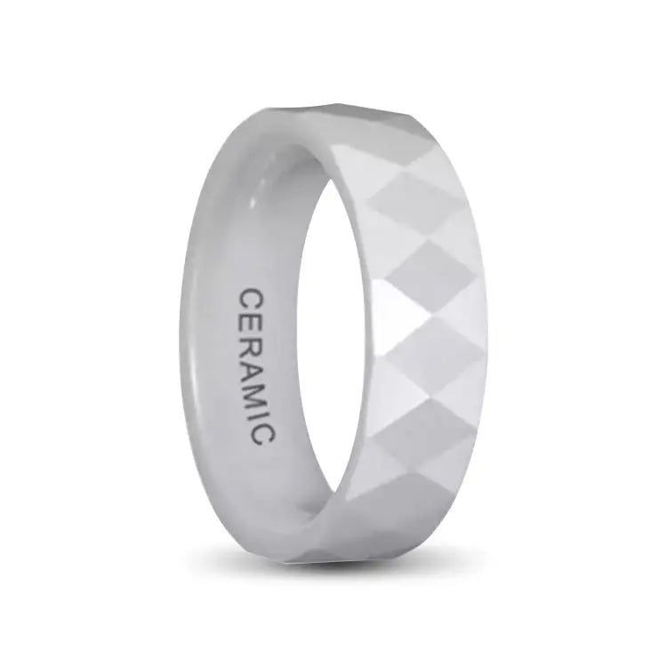 Multi-Faceted White Ceramic Ring