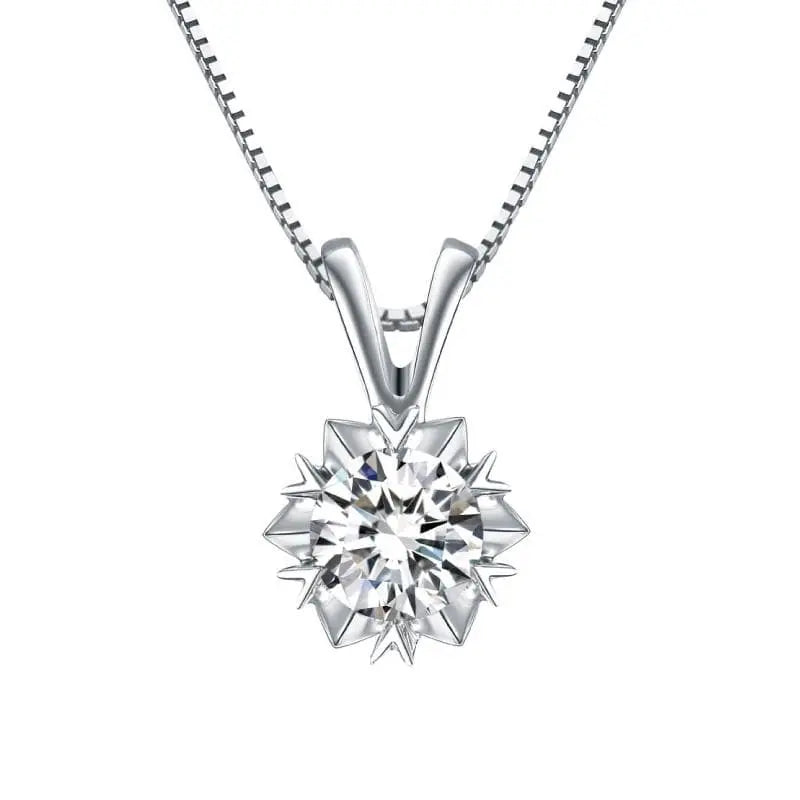 Sterling Silver Necklace with F Color Moissanite Stone set in angled prongs