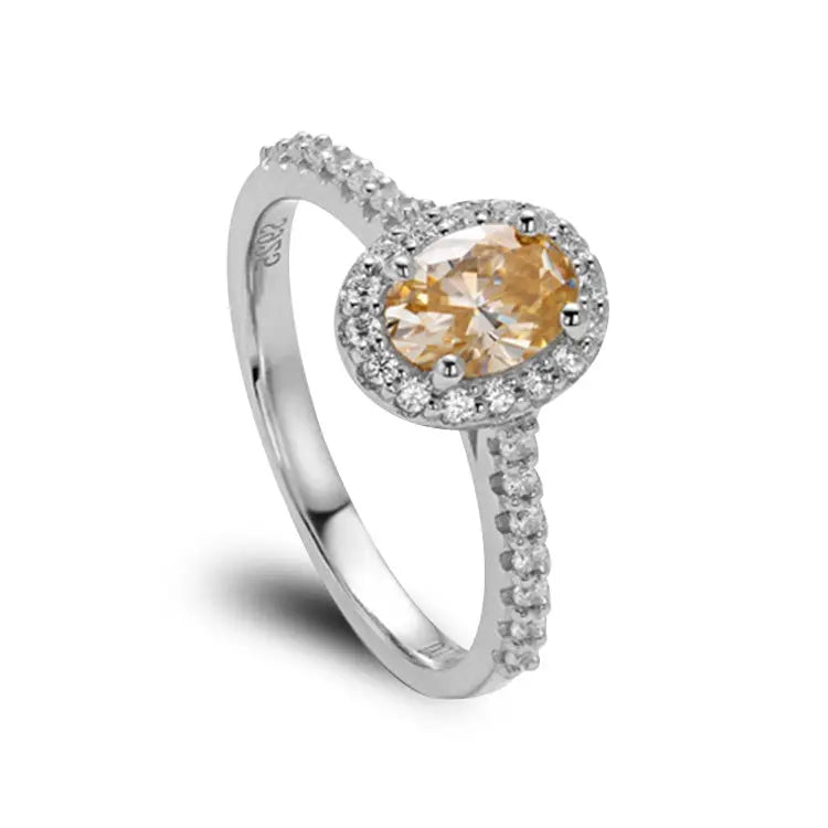 Sterling Silver Ring With Oval Cut Champagne Moissanite