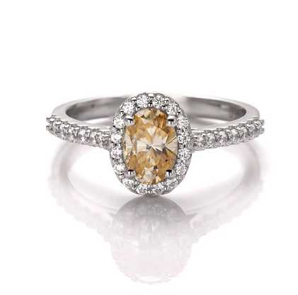 Sterling Silver Ring With Oval Cut Champagne Moissanite