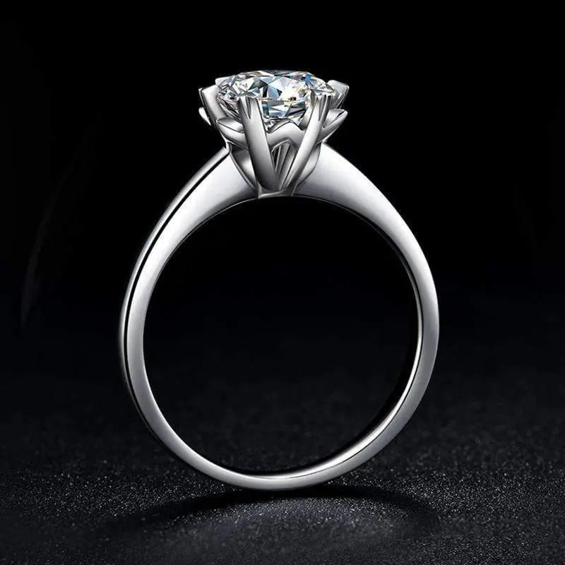 Ladies Silver Engagement Ring Moissanite stone in Snowflake Prong Setting