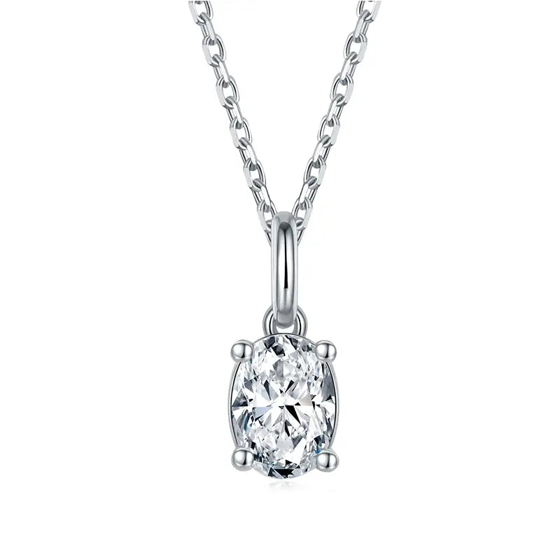 Sterling Silver Necklace With Oval Cut Moissanite Stone Set in Prongs