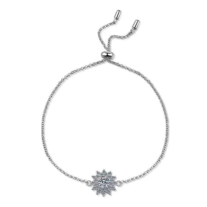 Sterling Silver Bracelet With D Color VVS Moissanite Stones in Flower Shape