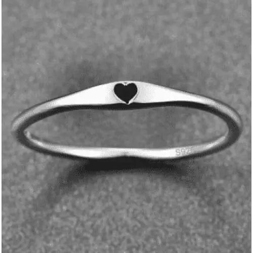 Ladies Silver Fashion Ring Black Heart