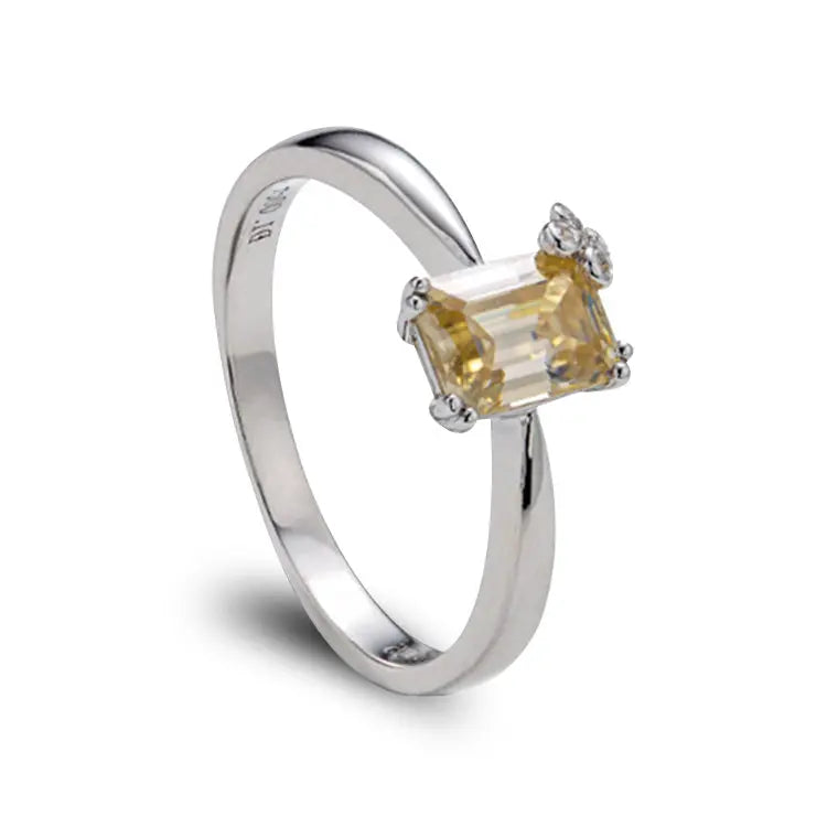 Sterling Silver Ring With Emerald Cut Champagne Moissanite