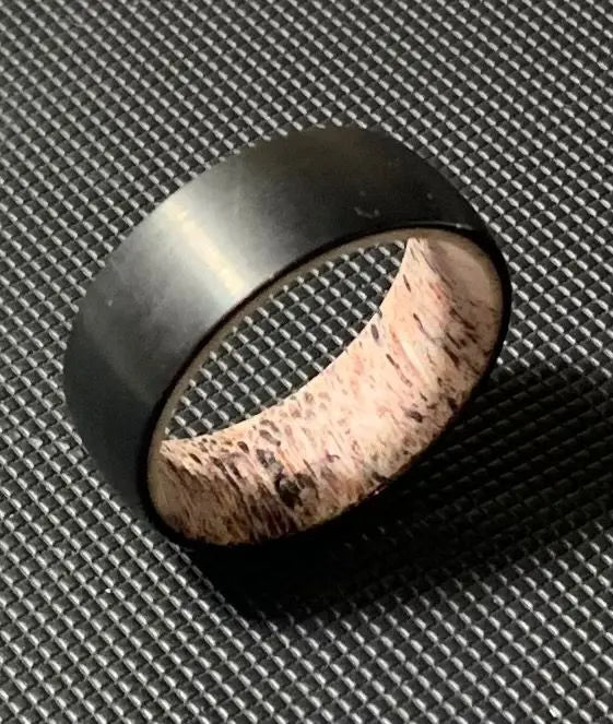 Tungsten Carbide Black ring with Deer Antler Inner