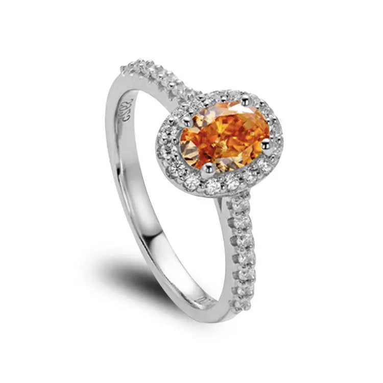 Sterling Silver Ring With Orange Oval Cut Moissanite