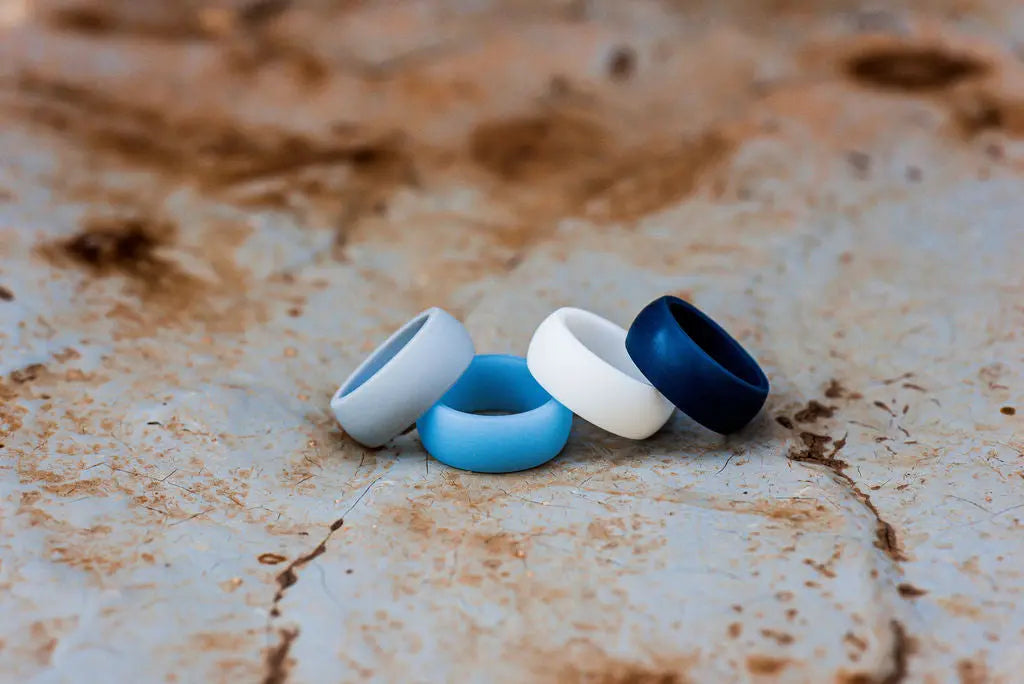 Grey, Blue and White Silicone Rings.