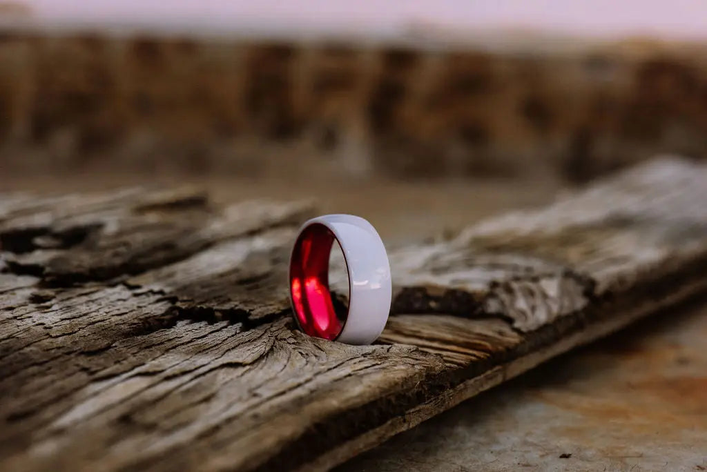 White and Red Ceramic Ring