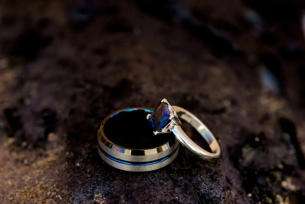 Mens Wedding Rings with Blue Inlays
