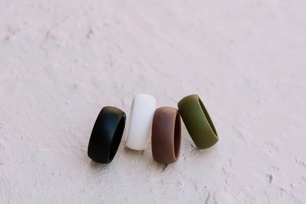 Black, White, Brown and Green Silicone Rings