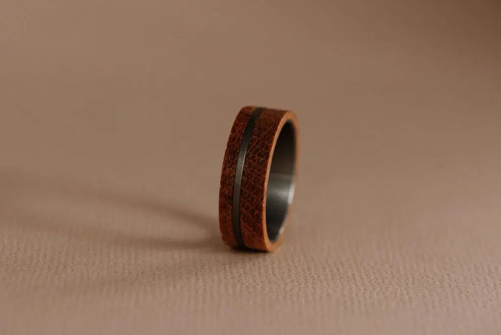 Silver Tungsten Carbide Ring with Oak Barrel wood outer