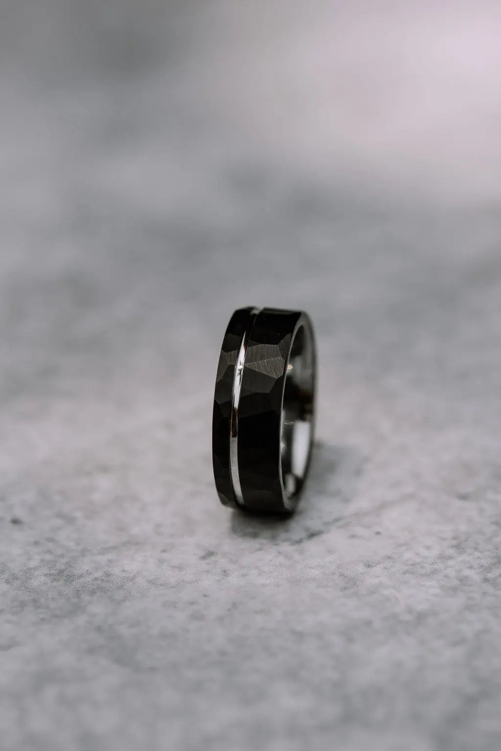 Black Zirconium Ring With Silver Inlay