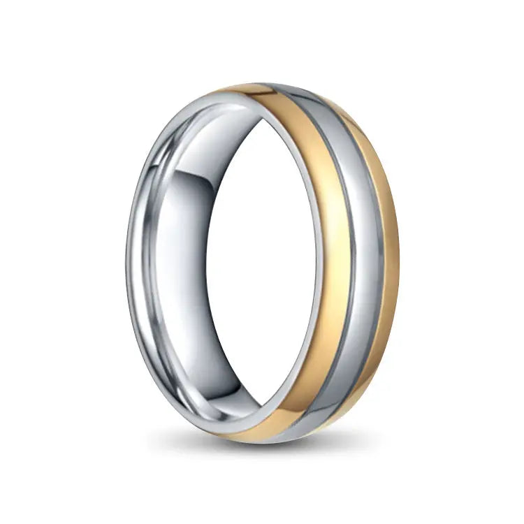 Rounded Silver Titanium Ring With Gold Inlays on Outer Edges