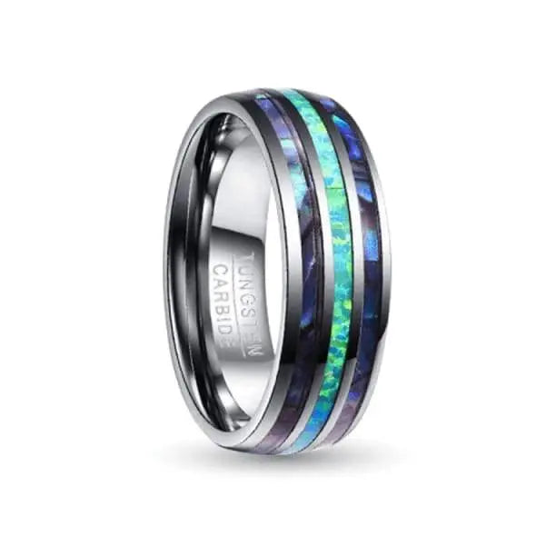 Tungsten Carbide Ring Mens Wedding Ring with Blue Opal