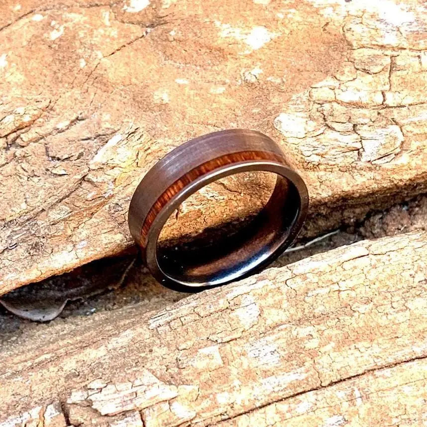 Zirconium Wedding Ring with Wooden Inlay
