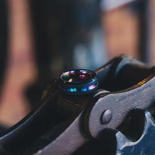 Black Tungsten Carbide Ring with Rainbow Coloured Inlay