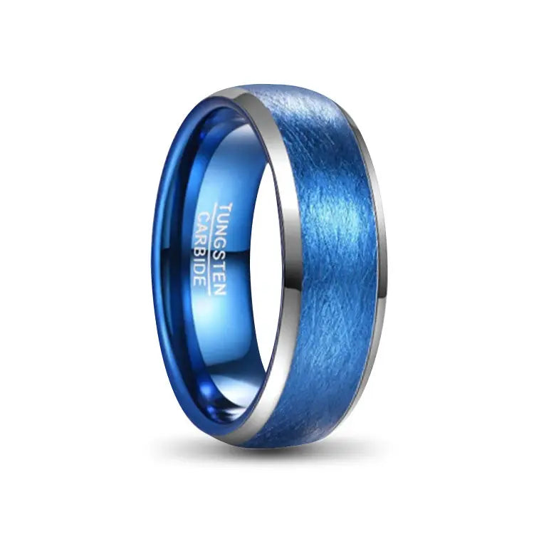 Blue Tungsten Carbide Ring With Scratch look outer
