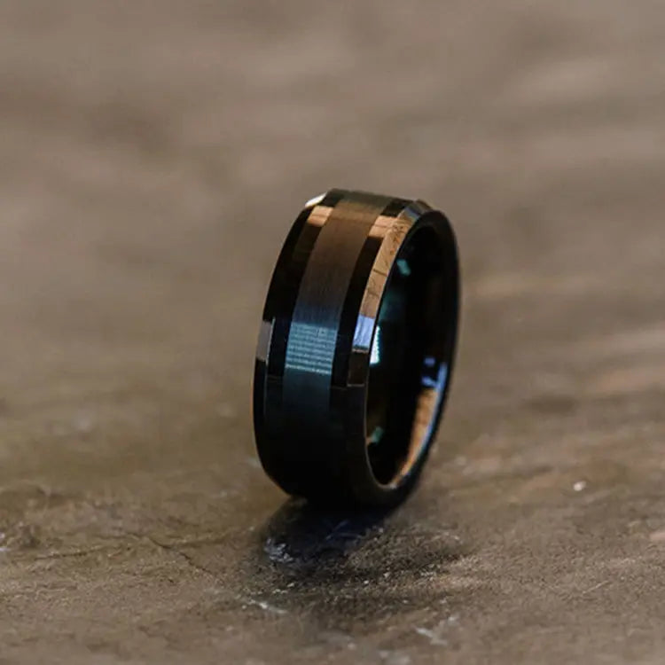 Cartwheel Brush Black Tungsten Ring | Orbit Rings