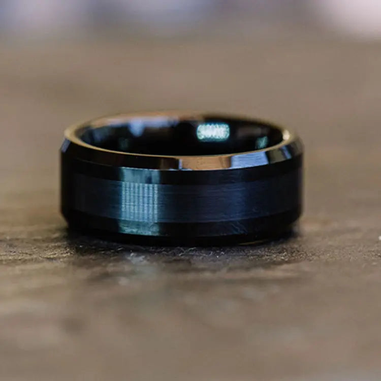 Cartwheel Brush Black Tungsten Ring | Orbit Rings