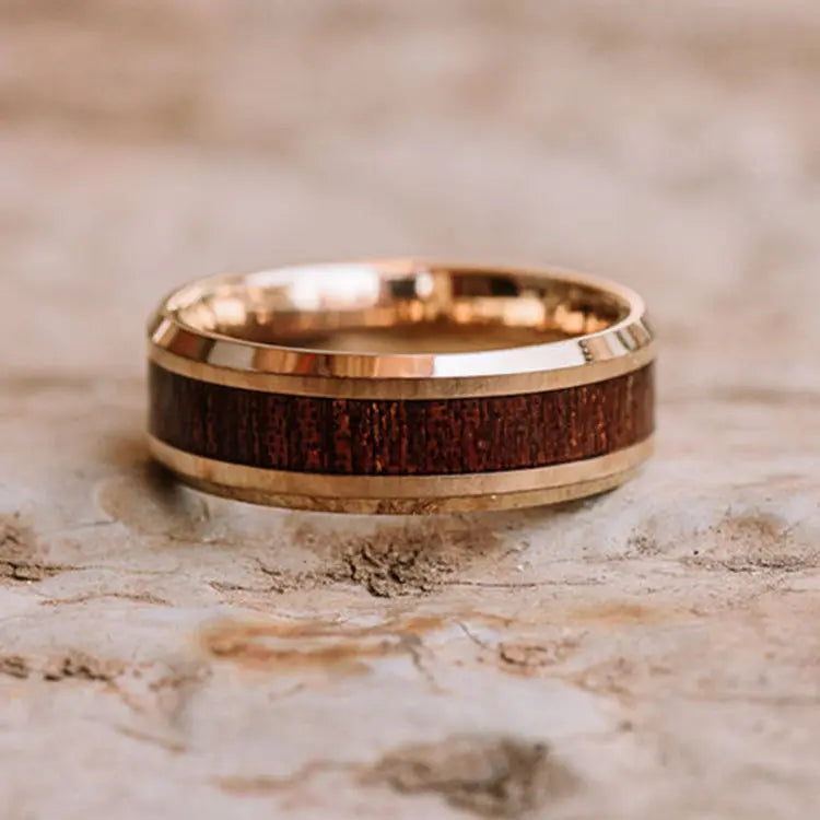 Rosegold Tungsten Ring With Wood Inlay