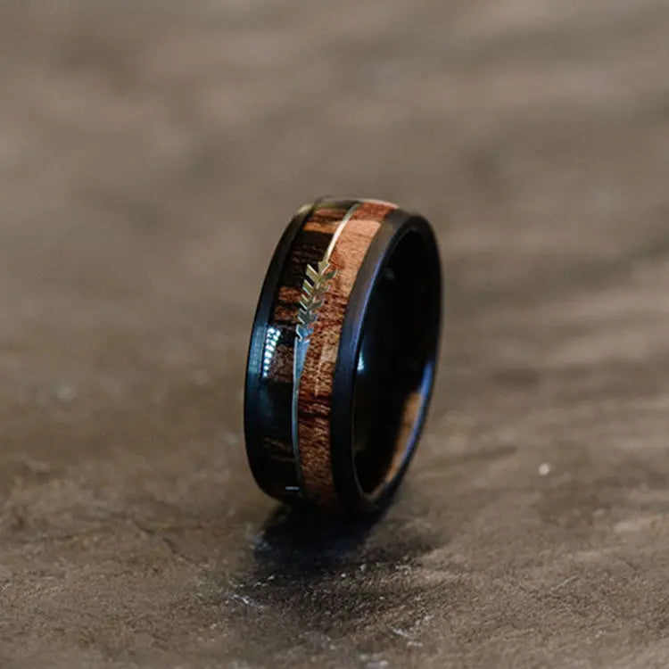 Cosmic Brown Wood Tungsten Carbide ring
