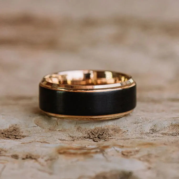 Black and Rosegold Tungsten Carbide Ring