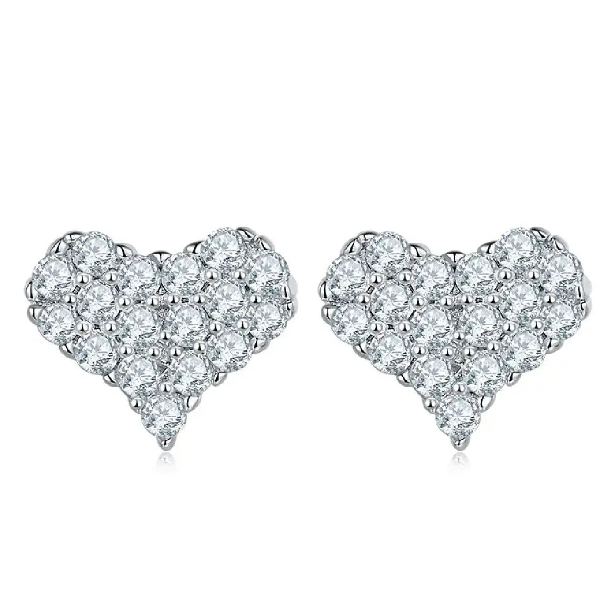 set of sterling silver earrings in heart shape with moissanite main stones