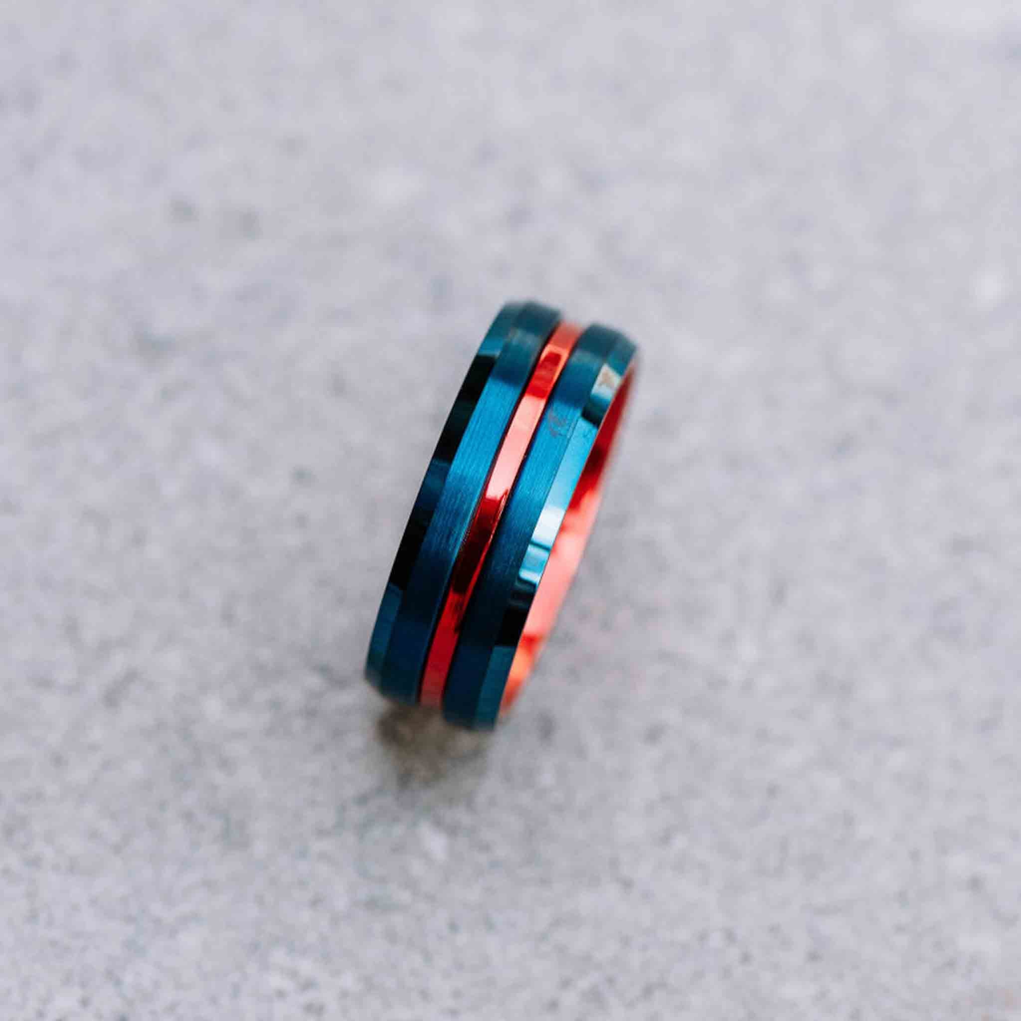 Stream Superman Blue and Red Tungsten Carbide Ring