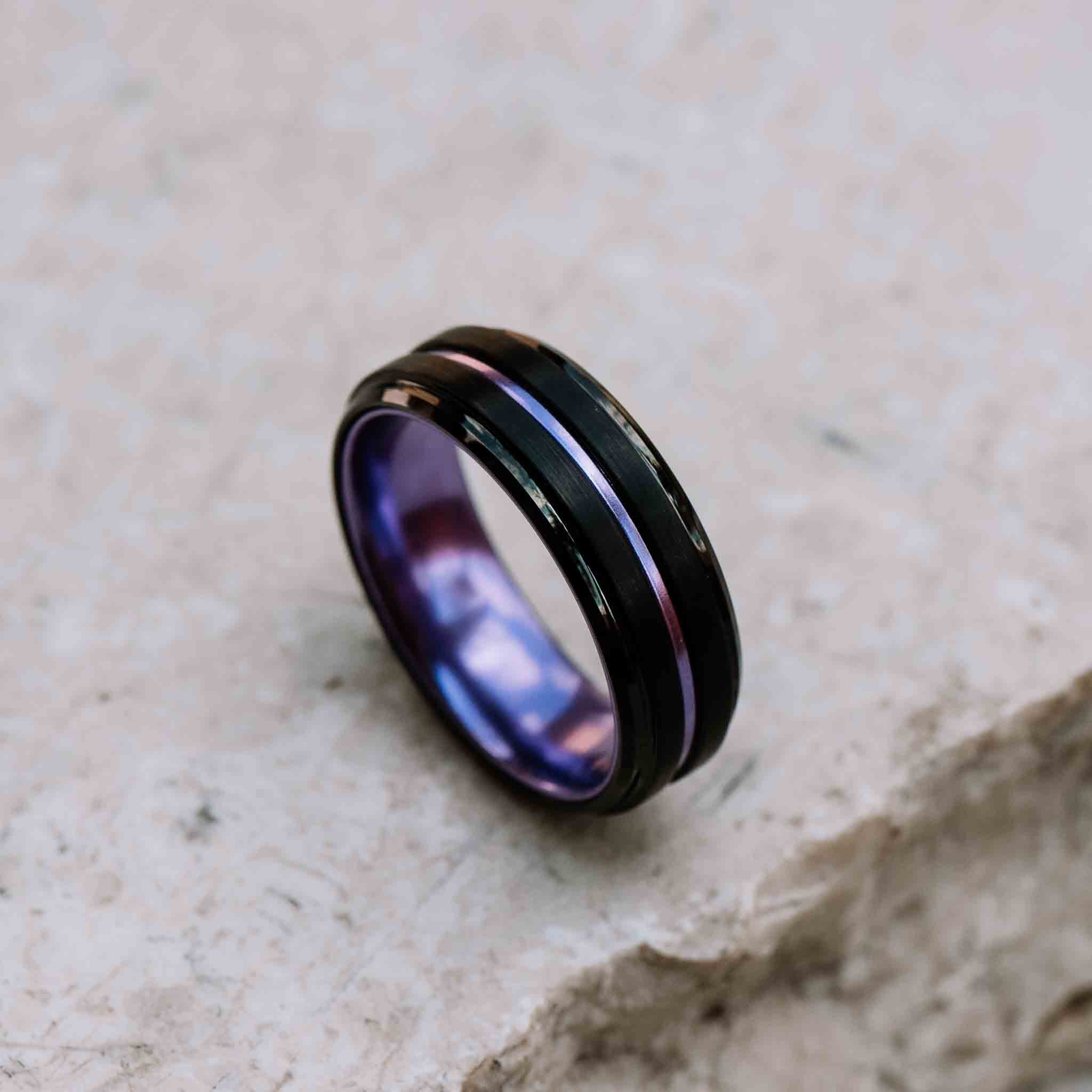 Stream Purple and Black Tungsten Carbide Ring
