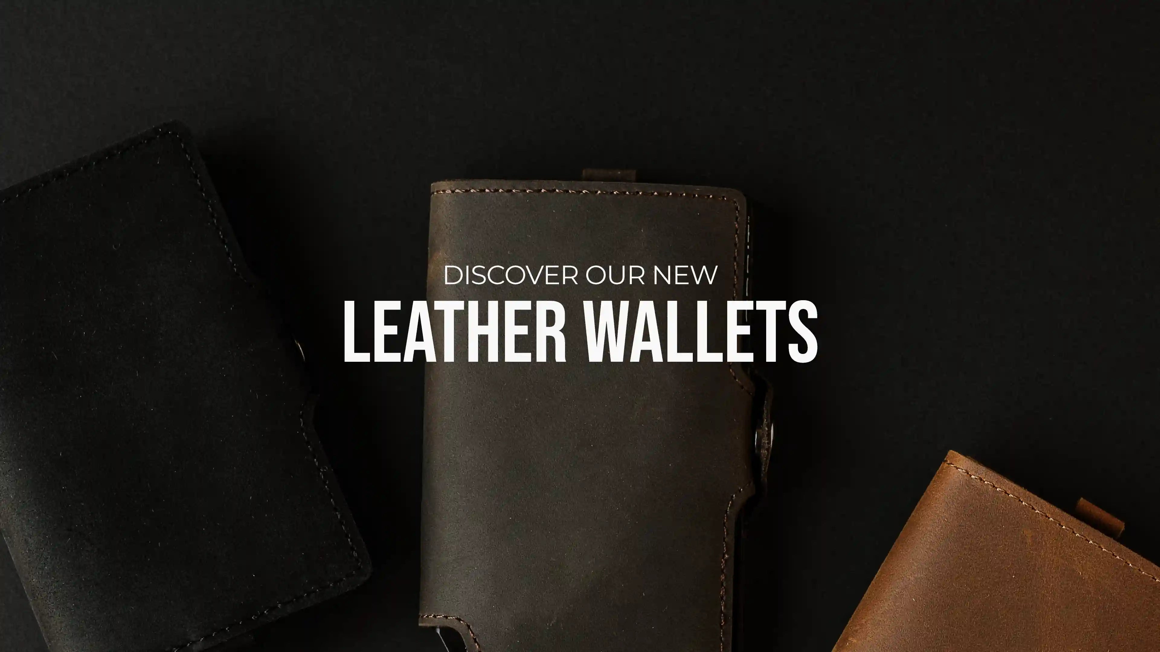 New product banner featuring leather wallets