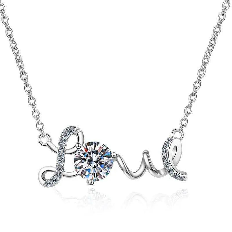 Sterling Silver Necklace with Round Cut Moissanite Stone set in Wave Pendant