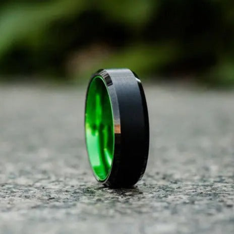 Black Tungsten Carbide Ring with Green Inner