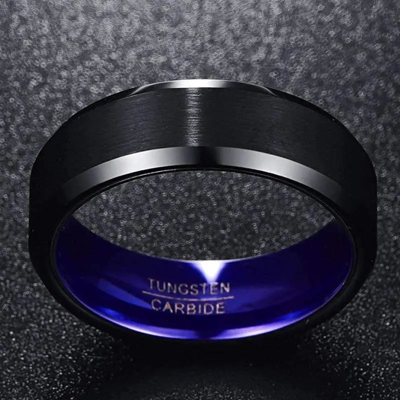 8mm Brushed Black Outer, Polished Purple Blue Inner Tungsten Ring