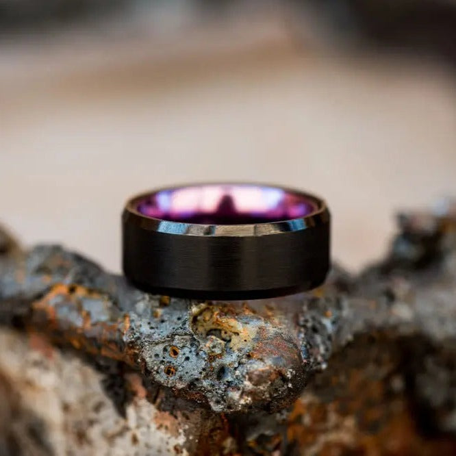 Black Tungsten Carbide Ring with Purple Inner