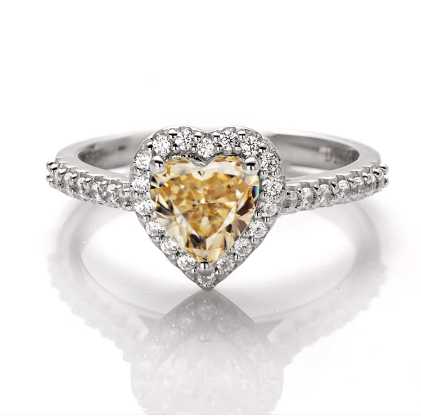 Sterling Silver ring With Heart Cut Champagne Moissanite